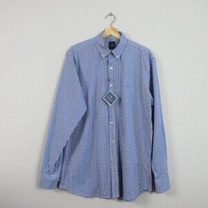 Tailorbyrd Men's Gingham Cotton Stretch Long Sleeve Shirt L Navy Sporty 256